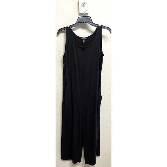 Eileen Fisher Cozy Brushed Terry Hug Wide Leg Crop Jumpsuit Size XS Black - Picture 3 of 11